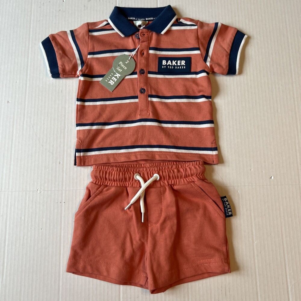 BAKER by TED BAKER Boy Brown Logo Shorts/Polo 2 Piece Set Outfit 0/3 Month NWT